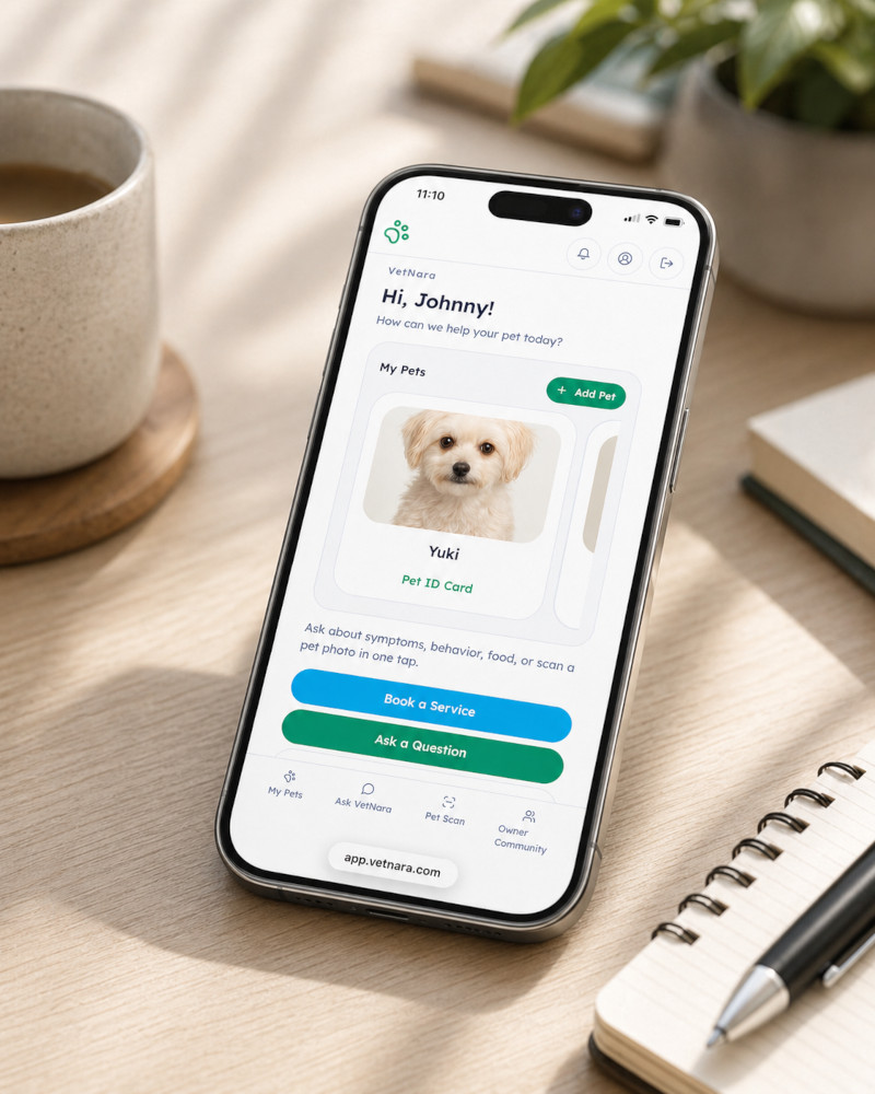 VetNara pet care homepage preview